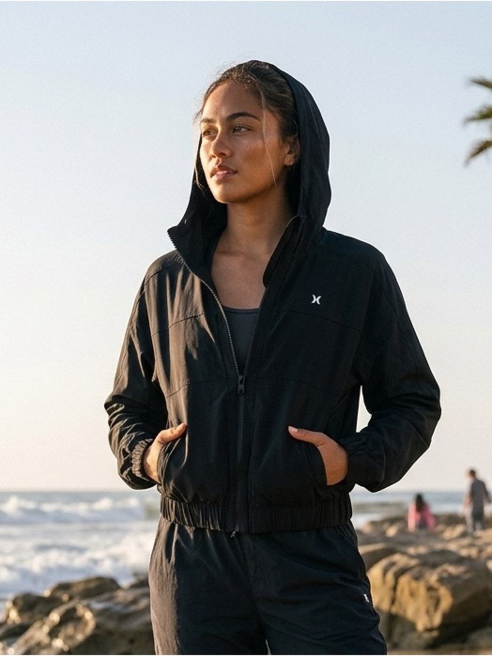 Hurley black hooded zip front jacket size women’s large